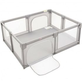 75 x 59 Inch Large Baby Playpen with Breathable Mesh and Zipper Doors-Gray
