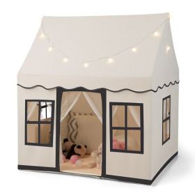 Toddler Large Playhouse with Star String Lights-Beige