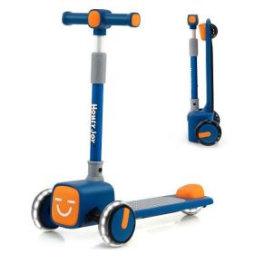Folding Adjustable Kids Toy Scooter with LED Flashing Wheels Horn 4 Emoji Covers-Green