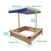Children's Wooden Sandbox with Adjustable Canopy, Sand box with cover for Garden, Sand Pit for Kids Wood Playset Beach Patio Outdoor Backyard - Upgrad