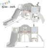 Kids Slide Playset Structure 9 in 1, Freestanding Spaceship Set with Slide, Arch Tunnel, Ring Toss, Drawing Whiteboardl and Basketball Hoop for Toddle