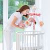 Musical Crib Mobile for Girls Baby Musical Crib Bed Bell Nursery Mobile with 12 Melodies 5 Flower Rattles 3 Modes Volume Adjustment Newborn Gift