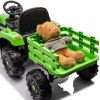 Ride on Tractor with Trailer,12V Battery Powered Electric Tractor Toy w/Remote Control,electric car for kids,Three speed adjustable,Power display, USB