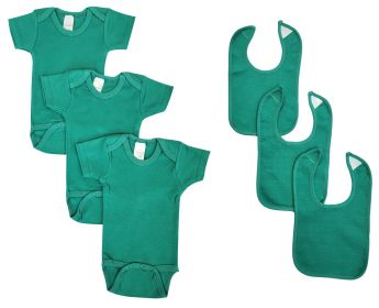 Unisex Baby 6 Pc Onezies and Bibs (Color: Green, size: small)