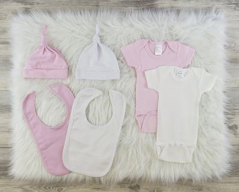 6 Pc Layette Baby Clothes Set (Color: Pink/White, size: large)
