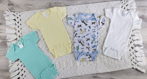 4 Pc Layette Baby Clothes Set (Color: Yellow/Aqua/White, size: large)