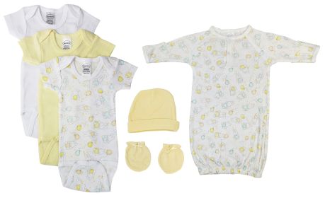 Unisex Baby 7 Pc Layette Sets (Color: White/Yellow, size: medium)