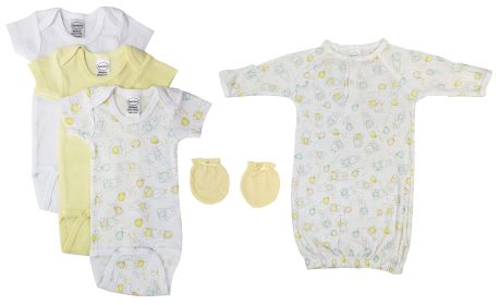 Unisex Baby 5 Pc Layette Sets (Color: White/Yellow, size: medium)