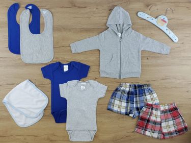 8 Pc Layette Baby Clothes Set (Color: Heather Grey/Navy/Red, size: large)