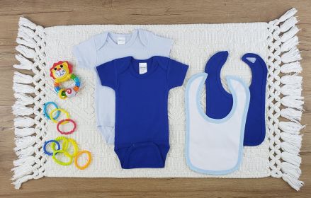 4 Pc Layette Baby Clothes Set (Color: White/Blue, size: large)