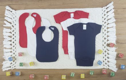 6 Pc Layette Baby Clothes Set (Color: White/Navy/Red, size: small)