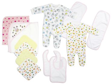 Newborn Baby Girls 12 Pc Layette Baby Shower Gift Set (Color: White/Pink, size: Newborn)