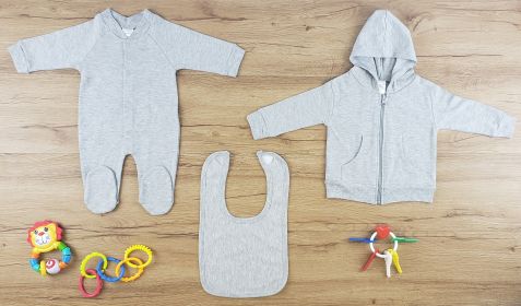 3 Pc Layette Baby Clothes Set (Color: Heather Grey, size: large)