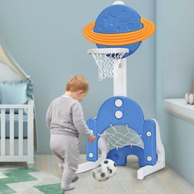 3 in 1 Kids Basketball Hoop Set with Balls (Color: Blue)